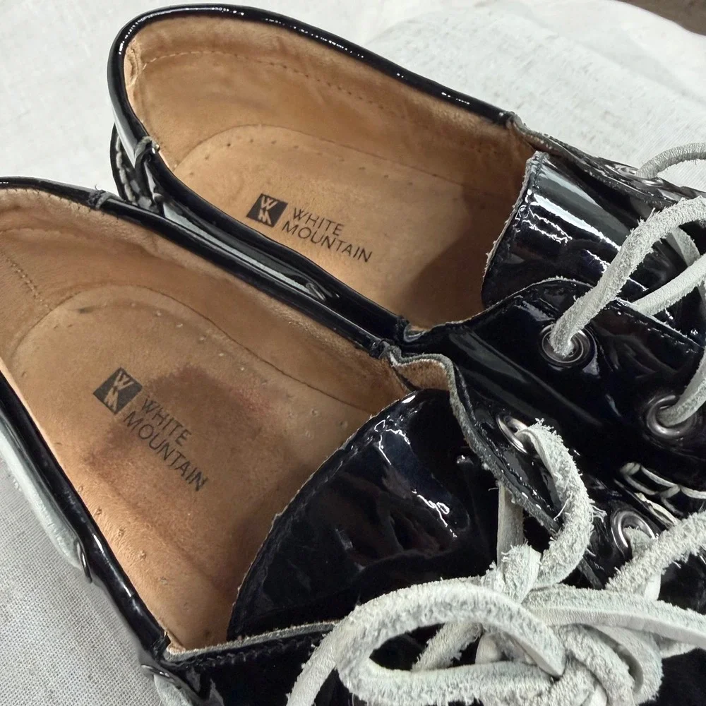 White Mountain‎ Headsail Black Patent Leather Boat Shoes Preppy Loafers Mens 10M